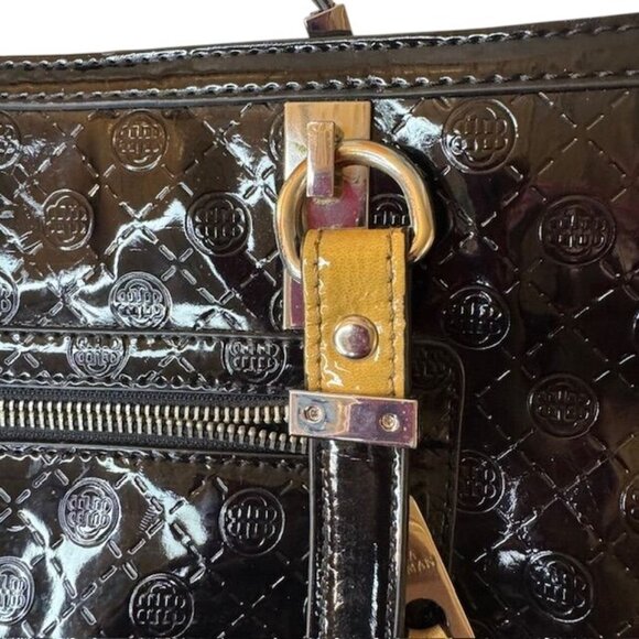 Dana Buchman Black Patent Embossed Leather Tote Bag With Front Zipper Pocket & T - Picture 7 of 12